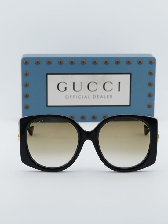 Gucci GG1257SA 004 Butterfly Sunglasses - Black/Gradient Brown
